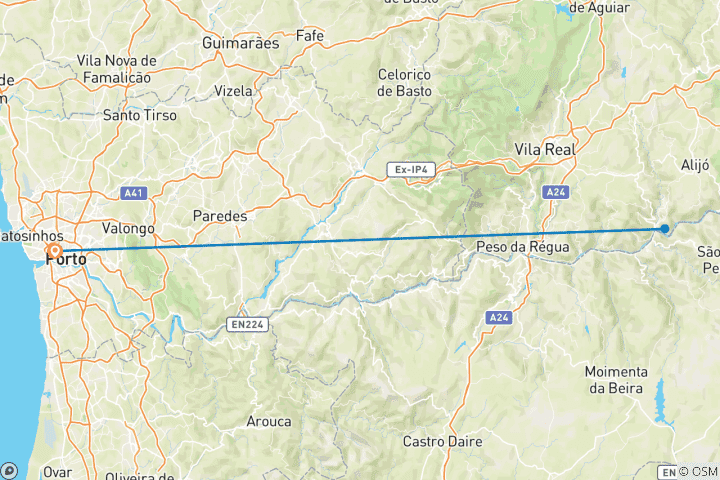 Carte du circuit Les joyaux de Porto et de la vallée du Douro avec une croisière sur le fleuve Douro - 5 jours au Portugal