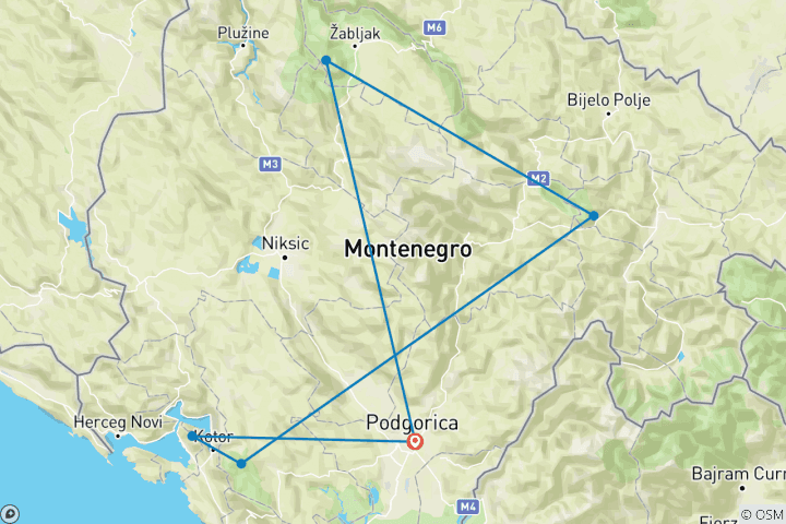 Map of Explore the Montenegro Mountains 9 days / 8 nights