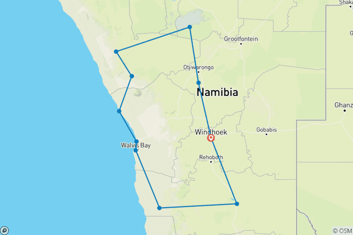 Map of 11 Days Namibia Experience Accommodated Tour