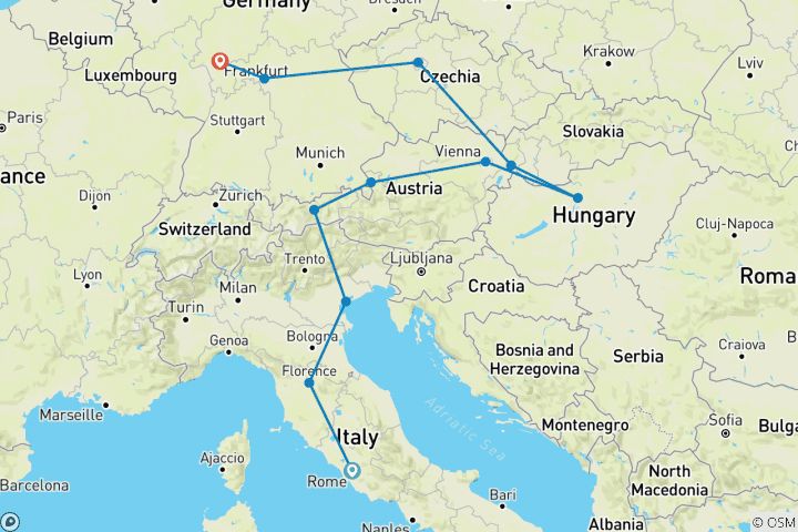 Carte du circuit Une touche d'Europe (11 destinations)