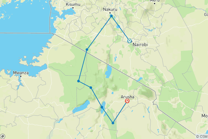 Carte du circuit 9 jours de safari avec le meilleur du Kenya et de la Tanzanie (Wildlife Lodge)