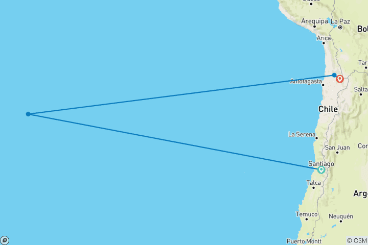 Map of Chile: Santiago de Chile - Easter Island - Atacama Desert. Millenarian Cultures - 10 days