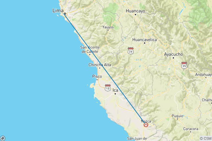 Map of Overflight To The Mysterious Nazca Lines from Lima