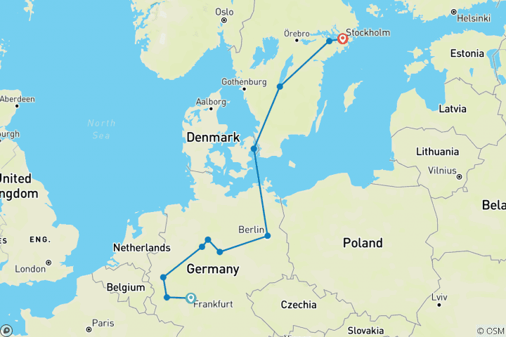 Mapa de Acaba en la marcha alemana Estocolmo (11 destinations)