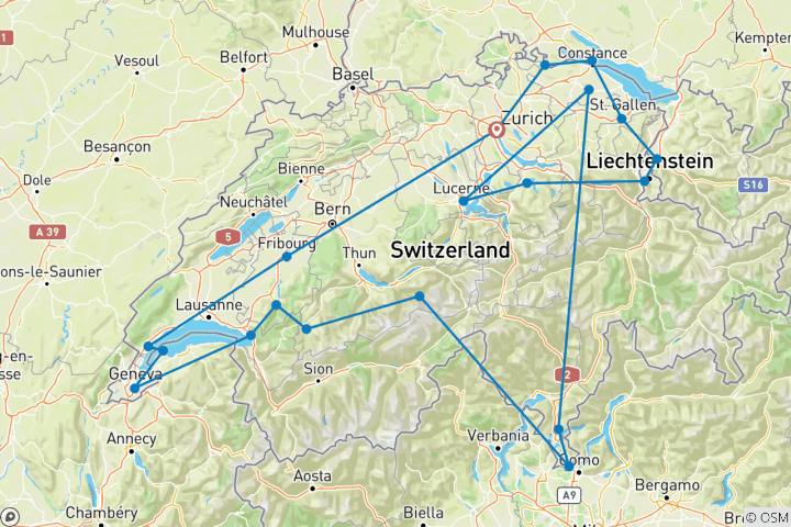 Mapa de Lo mejor de Suiza (40 destinations)