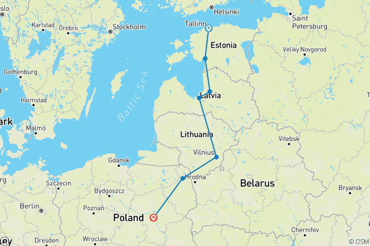 Map of Stunning Baltics End Warsaw (7 destinations)