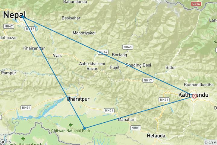 Karte von Landschaftliches Nepal mit Wildtieren