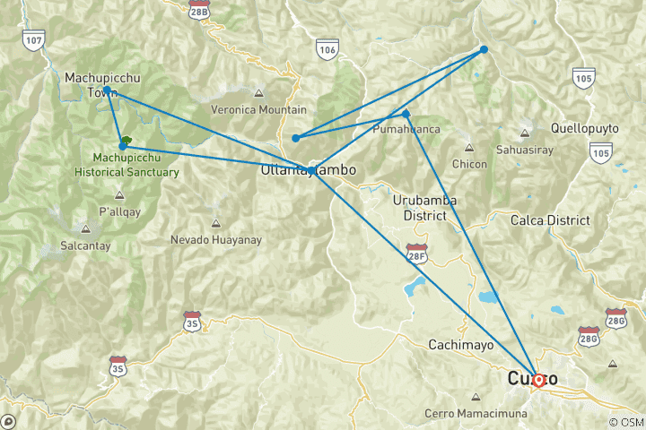 Map of LARES TREK TO MACHUPICCHU - 4 DAYS