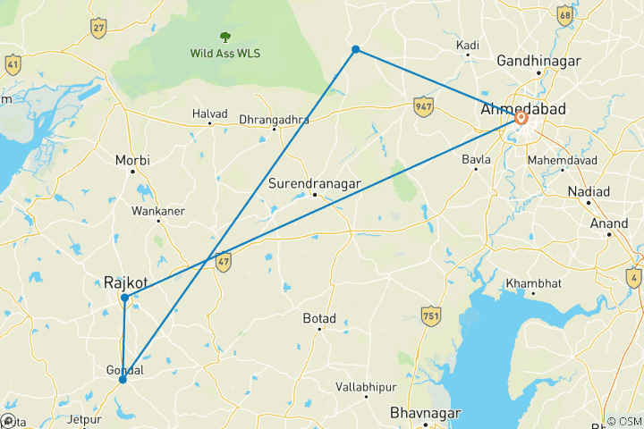 Karte von 10-tägige unvergessliche Wildtier-Tour : Asiatische Löwen, Schwarzböcke, Wildesel und seltene Vögel