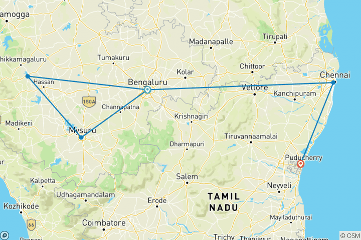 Map of 10-Day Heritage Tour Of  South India : Temples, Palaces & Gardens