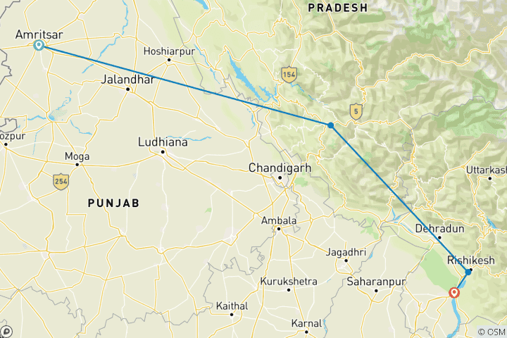 Carte du circuit Circuit spirituel de 11 jours dans les villes saintes de l'Inde : Temple d'or, Haridwar et Rishikesh