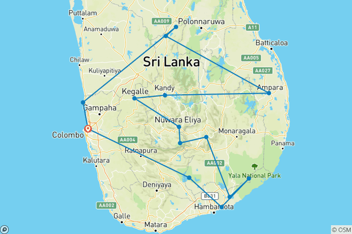 Map of Elephants of Sri Lanka - 15 Days