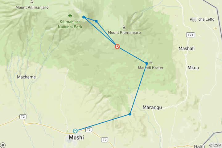 Map of 7 Days Mount  Kilimanjaro Climb - Marangu Route