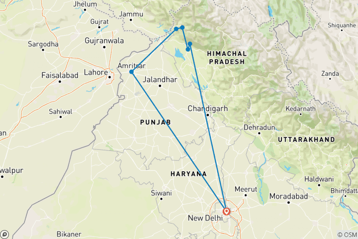 Carte du circuit Séjour dans une famille indienne à Dharamshala avec visites touristiques