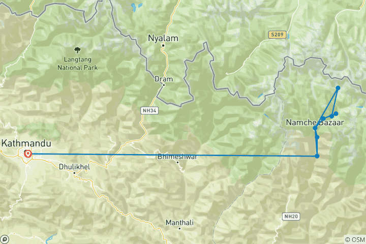 Mapa de Excursión al campamento base del Everest - 14 días
