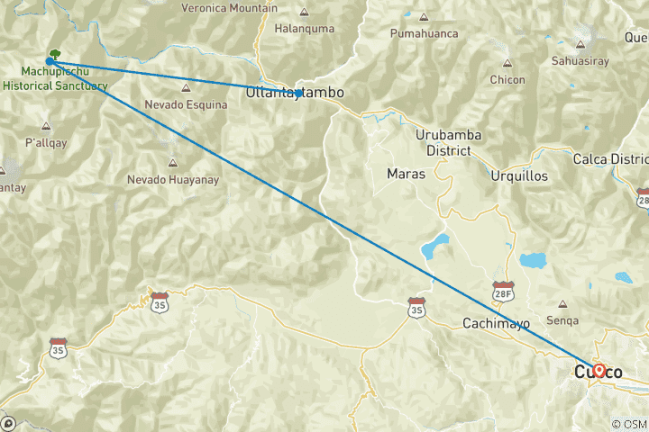 Map of Short Inca Trail to Machu Picchu 2 days