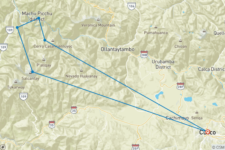 Mapa de Caminata definitiva del Salkantay a Machu Picchu 5 días