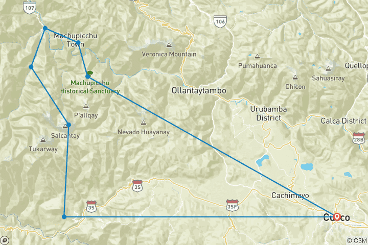 Karte von Salkantay Trek nach Machu Picchu 4 Tage
