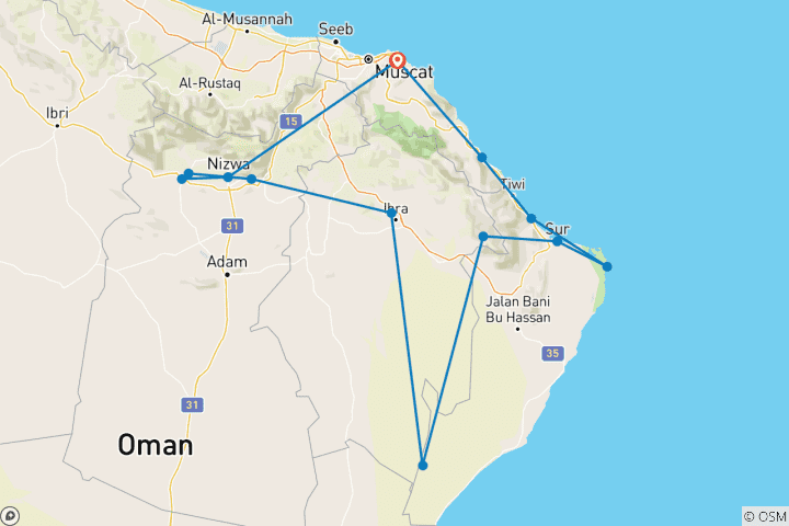 Map of Oman Essence Of Arabia 6 Nts 7 days