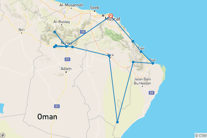 Kaart van Alle kleuren van Oman Arabisch 7 nachten 8 dagen