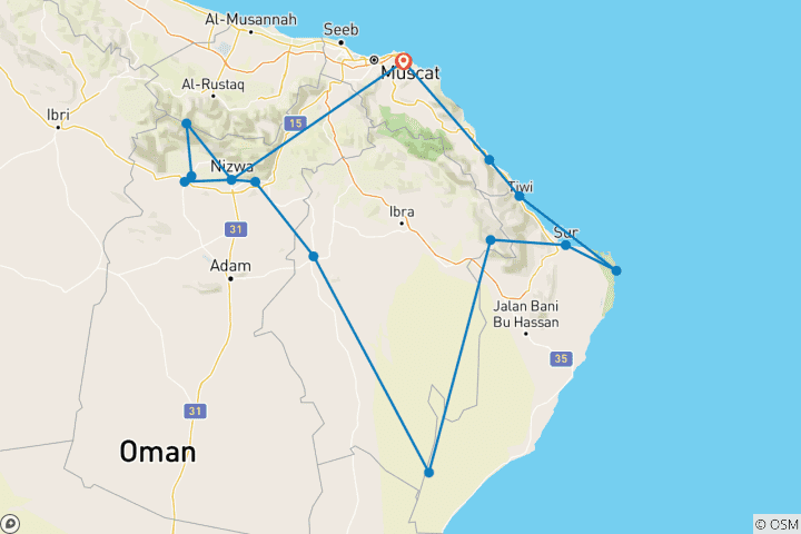 Map of The Treasure Of Oman 07 Nts & 08 Days