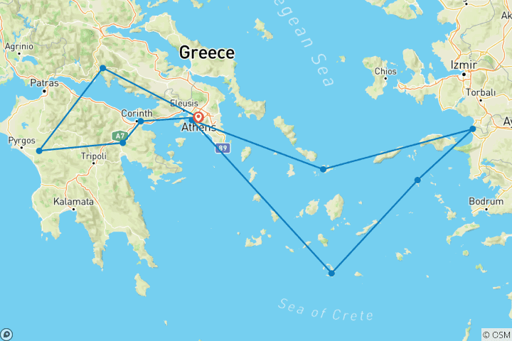 Karte von Höhepunkte Griechenlands mit Kreuzfahrt - 3 Nächte