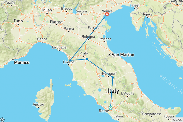 Carte du circuit L'évasion italienne (5 destinations)