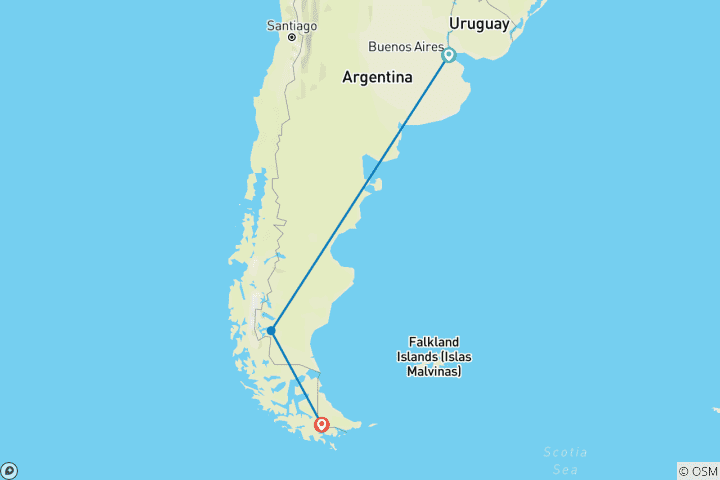 Map of Argentina - End of the World Experience: Buenos Aires, Calafate & Ushuaia - 10 days