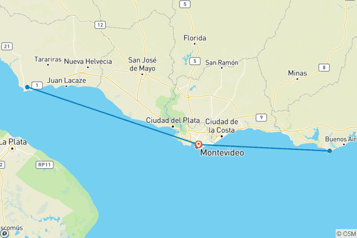 Map of Uruguay: Montevideo - Colonia - Punta del Este - 6 days