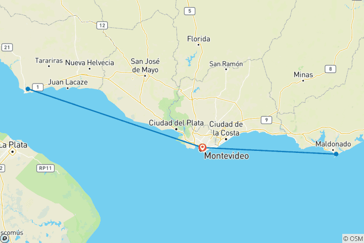 Carte du circuit Uruguay : Montevideo - Colonia - Punta del Este - 6 jours