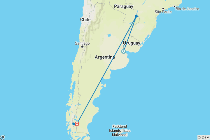 Map of Argentina: Buenos Aires, Iguazú & Calafate or Viceversa - 10 days