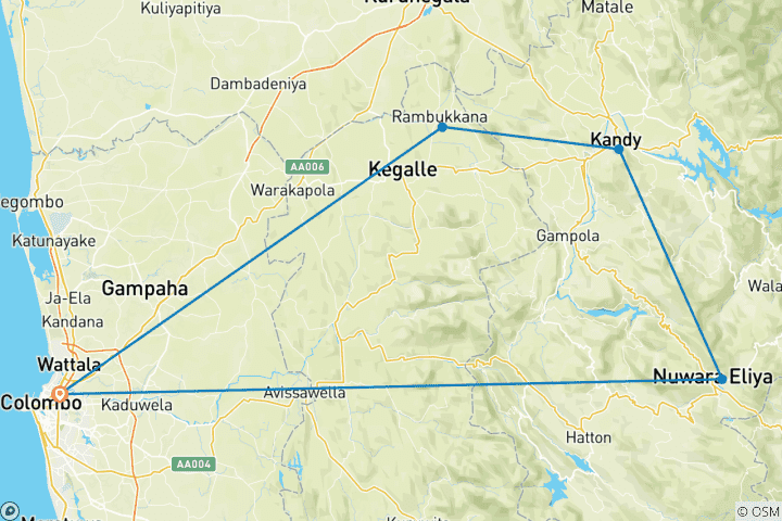 Map of Sri Lanka 3 Day Trip