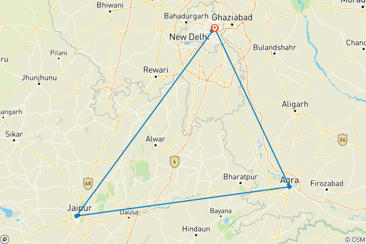 Map of Train Tour: 5 Days Golden Triangle Tour with 4 Nights Accomodation