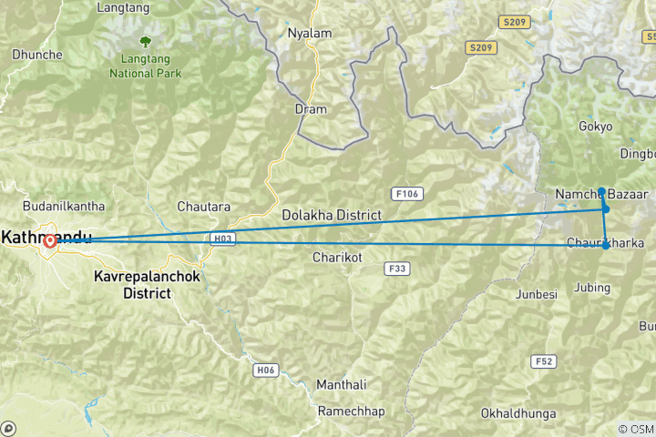 Mapa de Excursionismo en las vistas del Everest