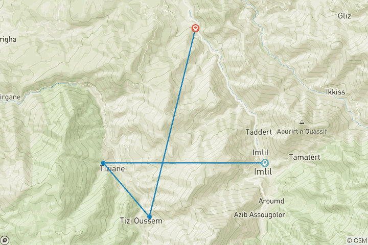 Map of 3 Days  walking tour | Stay with a Berber Family Atlas Mountains Adventure | Experience authentic Berber culture in Morocco