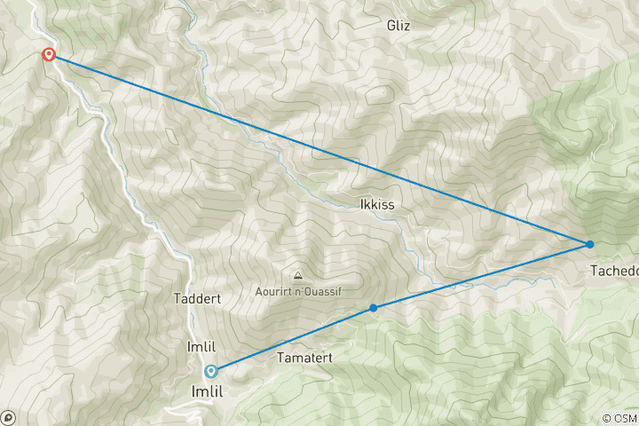 Map of 3 Day Atlas Mountains -3 Valley Imnan - Imsker Excursion