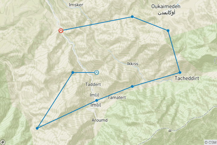 Map of 6 -Day Atlas Mountains Trek - 4 valley visit stay with locals