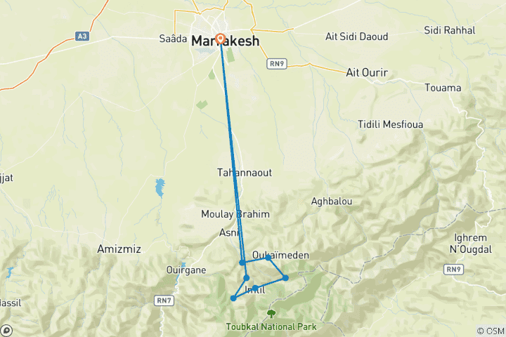 Kaart van 6-daagse Atlas Berg van Vallei tot Vallei Een Odyssee
