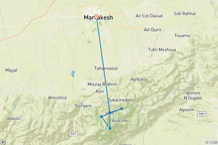 Map of ?️ 6-Day Atlas Valley Trek & Toubkal Ascent Itinerary