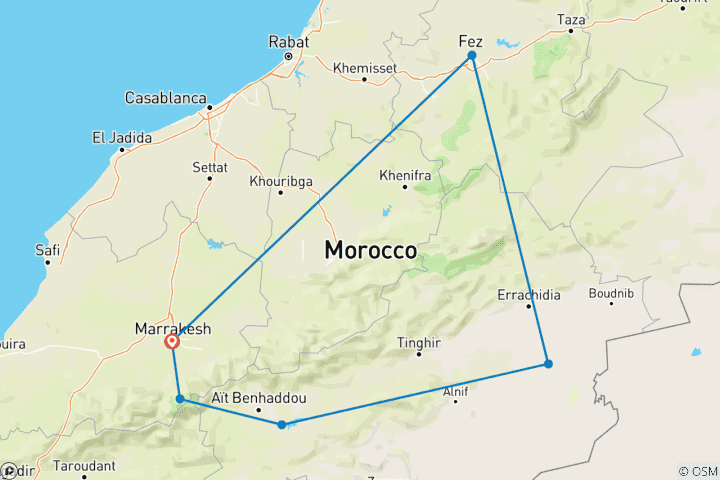 Map of 9 Days Trip: The Best of Morocco Visit Imperial Cities