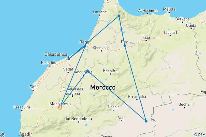 Map of ?️ 8-Day Private Guided Tour – Highlights of Morocco