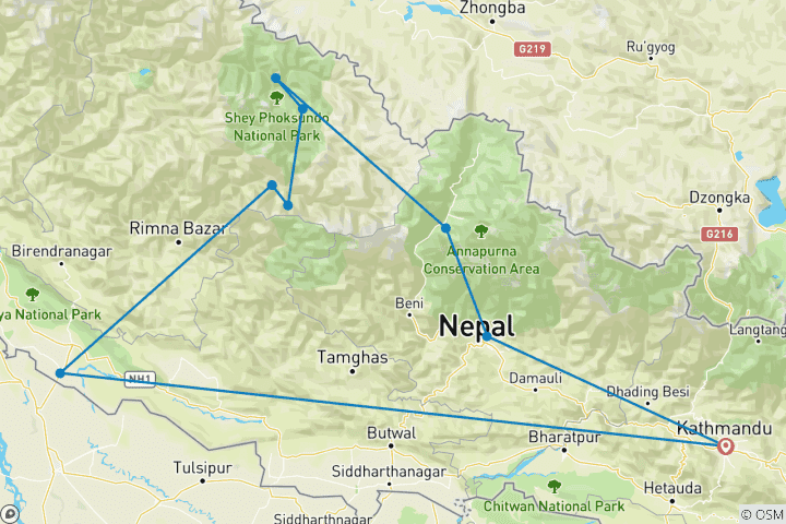 Mapa de Ruta por el Alto Dolpo - 27 días