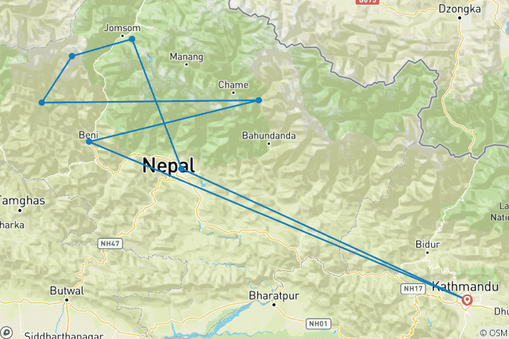 Carte du circuit Trekking sur le circuit du Dhaulagiri