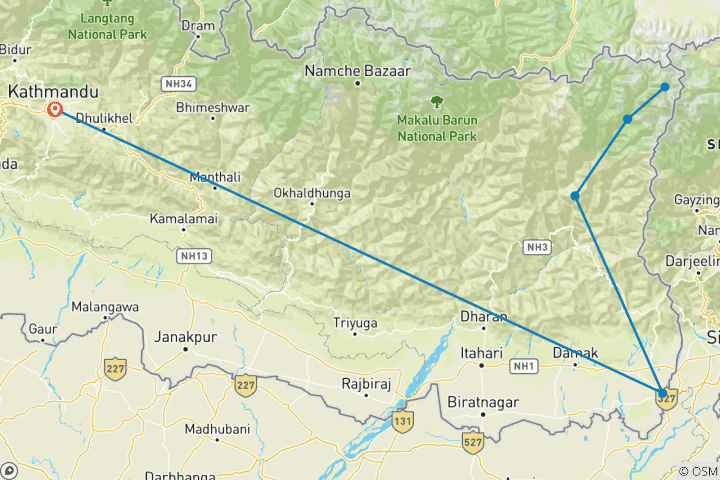 Carte du circuit Kanchenjunga Circuit Trek 26 jours