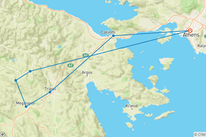 Karte von Wandern auf den Pfaden der arkadischen Hirten - Mainalon ( Maenalus) Klassische Route