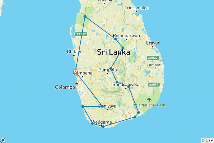 Carte du circuit Sauvage et divin au Sri Lanka