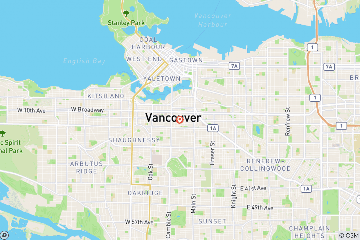 Mapa de Excursión a la costa de Vancouver; circuito a la ciudad antes del crucero con regreso al puerto