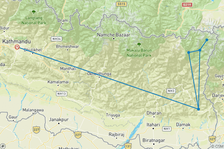 Carte du circuit Trek du camp de base nord de Kanchenjuna
