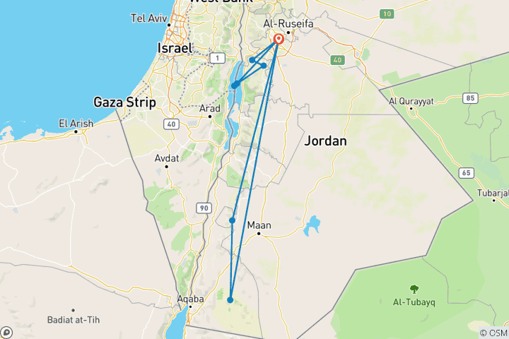 Carte du circuit Excursion de 2 jours au départ d'Amman - Pétra, Wadi Rum, Mer Morte, Mt. Nebo et Madaba