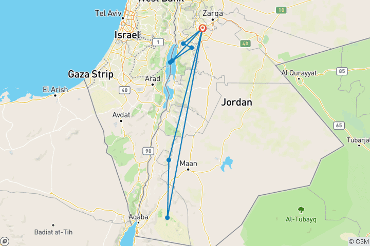 Carte du circuit Excursion de 2 jours au départ d'Amman - Pétra, Wadi Rum, Mer Morte, Mt. Nebo et Madaba